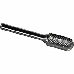Made in USA - 3/8" Cut Diam, 1/4" Shank Diam, Cylinder with Radius Head Chipbreaker Cut Burr - Carbide, 1-1/2" LOC, 3-1/4" OAL - Americas Industrial Supply