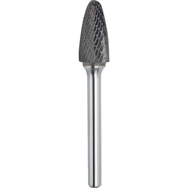 Made in USA - 7/16" Cut Diam, 1/4" Shank Diam, Tree with Radius Head Double Cut Burr - Carbide, 1" LOC, 2-3/4" OAL - Americas Industrial Supply