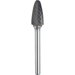 Made in USA - 3/8" Cut Diam, 1/4" Shank Diam, Tree with Radius Head Double Cut Burr - Carbide, 3/4" LOC, 2-1/2" OAL - Americas Industrial Supply