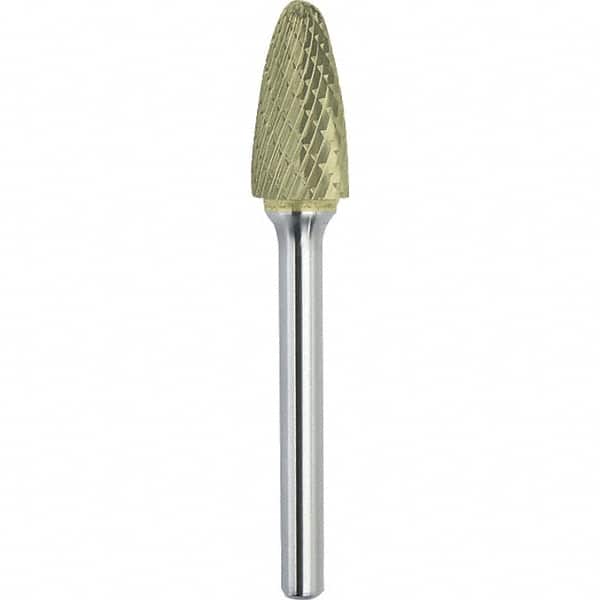 Made in USA - 1/2" Cut Diam, 0.2362" Shank Diam, Tree with Radius Head Double Cut Burr - Carbide, 25mm LOC, 70mm OAL - Americas Industrial Supply