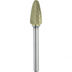 Made in USA - 1/2" Cut Diam, 0.2362" Shank Diam, Tree with Radius Head Double Cut Burr - Carbide, 25mm LOC, 70mm OAL - Americas Industrial Supply