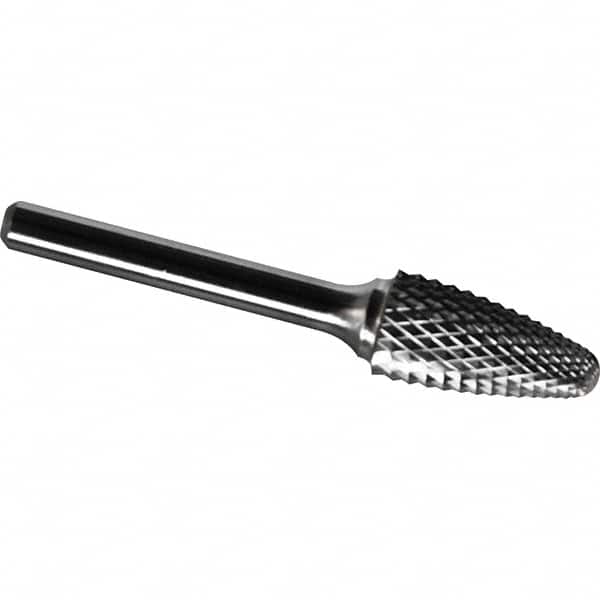 Made in USA - 1/2" Cut Diam, 1/4" Shank Diam, Tree with Radius Head Diamond Cut Burr - Carbide, 1" LOC, 2-3/4" OAL - Americas Industrial Supply