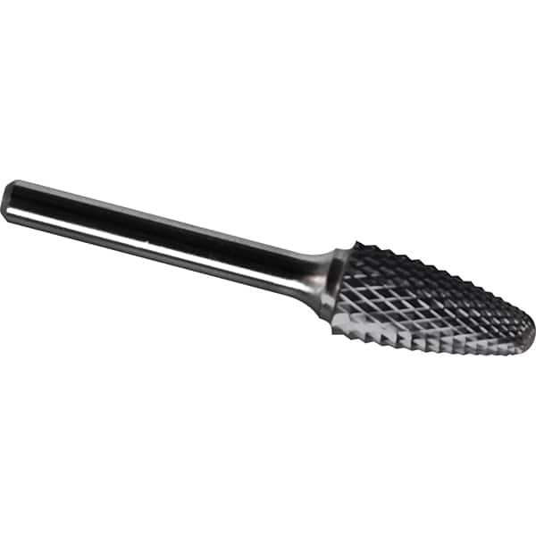 Made in USA - 3/4" Cut Diam, 3/8" Shank Diam, Tree with Radius Head Diamond Cut Burr - Carbide, 1-1/2" LOC, 3-1/4" OAL - Americas Industrial Supply