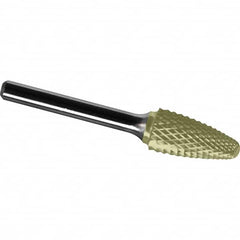 Made in USA - 1/4" Cut Diam, 1/8" Shank Diam, Tree with Radius Head Diamond Cut Burr - Carbide, 1/2" LOC, 2" OAL - Americas Industrial Supply