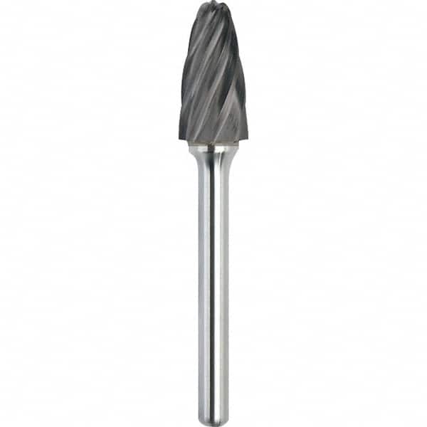 Made in USA - 3/8" Cut Diam, 1/4" Shank Diam, Cone Head Aluma Cut Burr - Carbide, 1-1/16" LOC, 2-13/16" OAL - Americas Industrial Supply