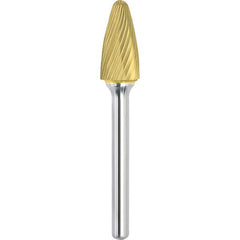 Made in USA - 9.5mm Cut Diam, 0.2362" Shank Diam, Tree with Radius Head Single Cut Burr - Carbide, 19mm LOC, 64mm OAL - Americas Industrial Supply