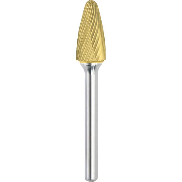 Made in USA - 1/2" Cut Diam, 1/4" Shank Diam, Tree with Radius Head Single Cut Burr - Carbide, 3/4" LOC, 2-1/2" OAL - Americas Industrial Supply