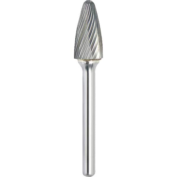 Made in USA - 3/4" Cut Diam, 1/4" Shank Diam, Tree with Radius Head Single Cut Burr - Carbide, 1" LOC, 2-3/4" OAL - Americas Industrial Supply