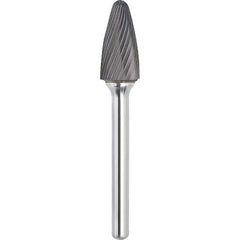 Made in USA - 11mm Cut Diam, 0.2362" Shank Diam, Tree with Radius Head Single Cut Burr - Carbide, 25mm LOC, 70mm OAL - Americas Industrial Supply