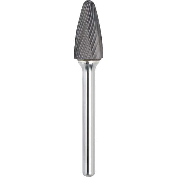 Made in USA - 1/2" Cut Diam, 1/4" Shank Diam, Tree with Radius Head Single Cut Burr - Carbide, 3/4" LOC, 2-1/2" OAL - Americas Industrial Supply