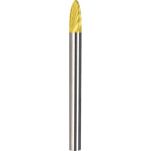 Made in USA - 1/8" Cut Diam, 1/8" Shank Diam, Tree with Radius Head Chipbreaker Cut Burr - Carbide, 1/4" LOC, 1-1/2" OAL - Americas Industrial Supply
