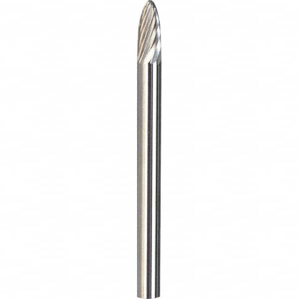 Made in USA - 1/4" Cut Diam, 1/4" Shank Diam, Tree with Radius Head Single Cut Burr - Carbide, 5/8" LOC, 2" OAL - Americas Industrial Supply