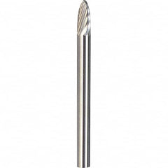 Made in USA - 1/4" Cut Diam, 1/4" Shank Diam, Tree with Radius Head Single Cut Burr - Carbide, 5/8" LOC, 2" OAL - Americas Industrial Supply