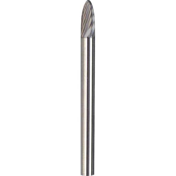 Made in USA - 1/8" Cut Diam, 1/8" Shank Diam, Tree with Radius Head Double Cut Burr - Carbide, 1/2" LOC, 3" OAL - Americas Industrial Supply