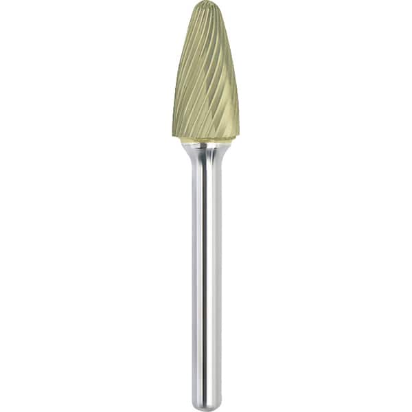 Made in USA - 1/2" Cut Diam, 1/4" Shank Diam, Tree with Radius Head Single Cut Burr - Carbide, 3/4" LOC, 2-1/2" OAL - Americas Industrial Supply