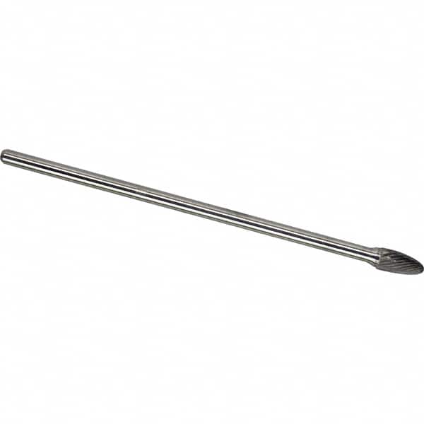 Made in USA - 3/8" Cut Diam, 1/4" Shank Diam, Tree with Radius Head Single Cut Burr - Carbide, 3/4" LOC, 6-3/4" OAL - Americas Industrial Supply