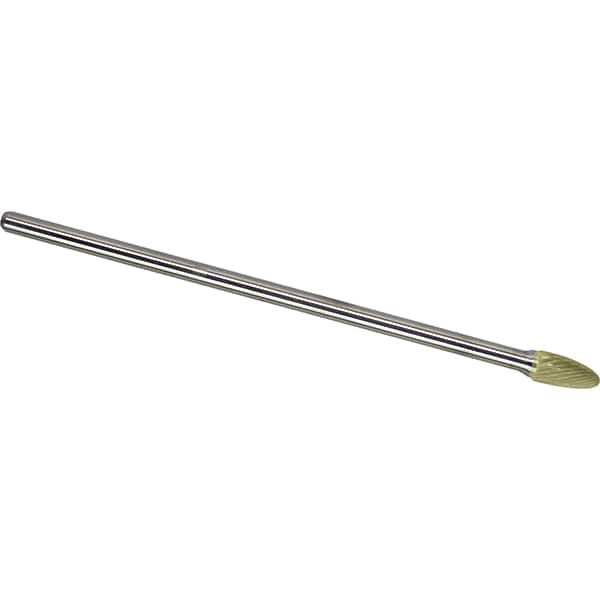 Made in USA - 1/2" Cut Diam, 0.2362" Shank Diam, Tree with Radius Head Single Cut Burr - Carbide, 25mm LOC, 175mm OAL - Americas Industrial Supply