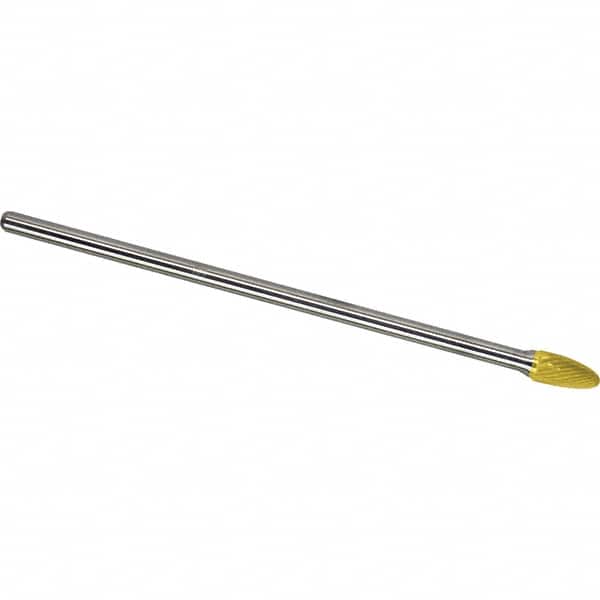 Made in USA - 3/8" Cut Diam, 1/4" Shank Diam, Tree with Radius Head Single Cut Burr - Carbide, 3/4" LOC, 6-3/4" OAL - Americas Industrial Supply