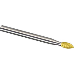 Made in USA - 3mm Cut Diam, 0.1181" Shank Diam, Flame Head Single Cut Burr - Carbide, 6.3mm LOC, 38mm OAL - Americas Industrial Supply