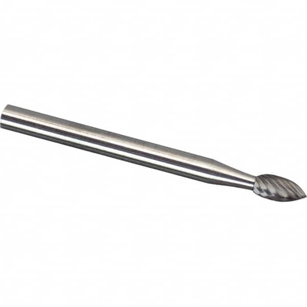 Made in USA - 3mm Cut Diam, 0.1181" Shank Diam, Flame Head Chipbreaker Cut Burr - Carbide, 6.3mm LOC, 50mm OAL - Americas Industrial Supply