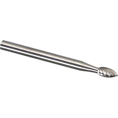Made in USA - 3mm Cut Diam, 0.1181" Shank Diam, Flame Head Single Cut Burr - Carbide, 6.3mm LOC, 50mm OAL - Americas Industrial Supply
