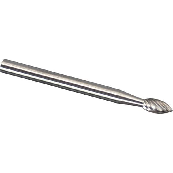 Made in USA - 1/8" Cut Diam, 1/8" Shank Diam, Flame Head Aluma Cut Burr - Carbide, 1/4" LOC, 3" OAL - Americas Industrial Supply