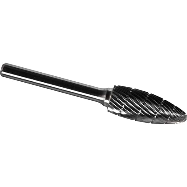 Made in USA - 1/2" Cut Diam, 1/4" Shank Diam, Flame Head Chipbreaker Cut Burr - Carbide, 1-1/4" LOC, 3" OAL - Americas Industrial Supply