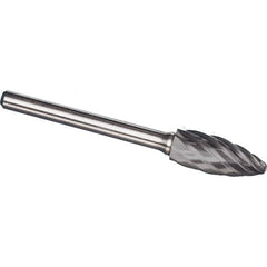 Made in USA - 3/4" Cut Diam, 1/4" Shank Diam, Flame Head Aluma Cut Burr - Carbide, 1-5/8" LOC, 3-3/8" OAL - Americas Industrial Supply