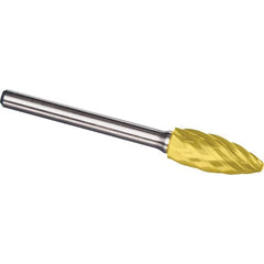 Made in USA - 3/4" Cut Diam, 1/4" Shank Diam, Flame Head Aluma Cut Burr - Carbide, 1-5/8" LOC, 3-3/8" OAL - Americas Industrial Supply