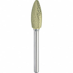 Made in USA - 5/16" Cut Diam, 1/4" Shank Diam, Flame Head Double Cut Burr - Carbide, 3/4" LOC, 2-1/2" OAL - Americas Industrial Supply