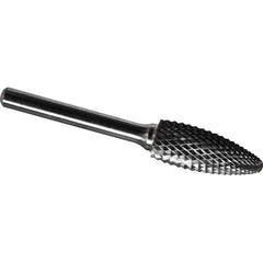 Made in USA - 1/2" Cut Diam, 0.2362" Shank Diam, Flame Head Diamond Cut Burr - Carbide, 32mm LOC, 77mm OAL - Americas Industrial Supply