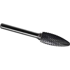 Made in USA - 8mm Cut Diam, 0.2362" Shank Diam, Flame Head Diamond Cut Burr - Carbide, 19mm LOC, 64mm OAL - Americas Industrial Supply