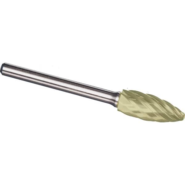 Made in USA - 8mm Cut Diam, 0.2362" Shank Diam, Flame Head Aluma Cut Burr - Carbide, 19mm LOC, 64mm OAL - Americas Industrial Supply
