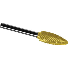Made in USA - 1/4" Cut Diam, 1/4" Shank Diam, Flame Head Chipbreaker Cut Burr - Carbide, 1/2" LOC, 2" OAL - Americas Industrial Supply