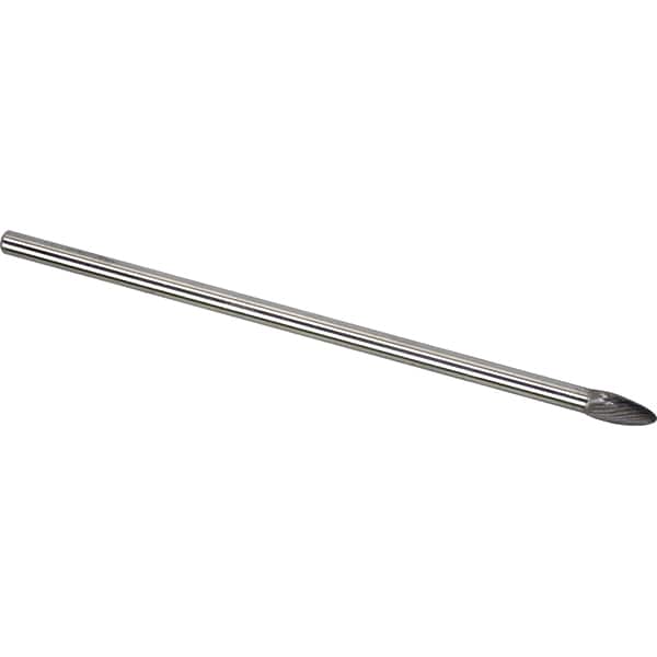 Made in USA - 1/2" Cut Diam, 0.2362" Shank Diam, Flame Head Single Cut Burr - Carbide, 32mm LOC, 182mm OAL - Americas Industrial Supply