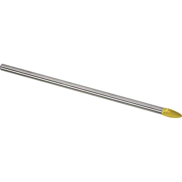 Made in USA - 8mm Cut Diam, 0.2362" Shank Diam, Flame Head Single Cut Burr - Carbide, 19mm LOC, 169mm OAL - Americas Industrial Supply