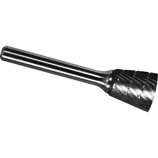Made in USA - 1/8" Cut Diam, 1/8" Shank Diam, Inverted Cone Head Chipbreaker Cut Burr - Carbide, 3/16" LOC, 3" OAL - Americas Industrial Supply