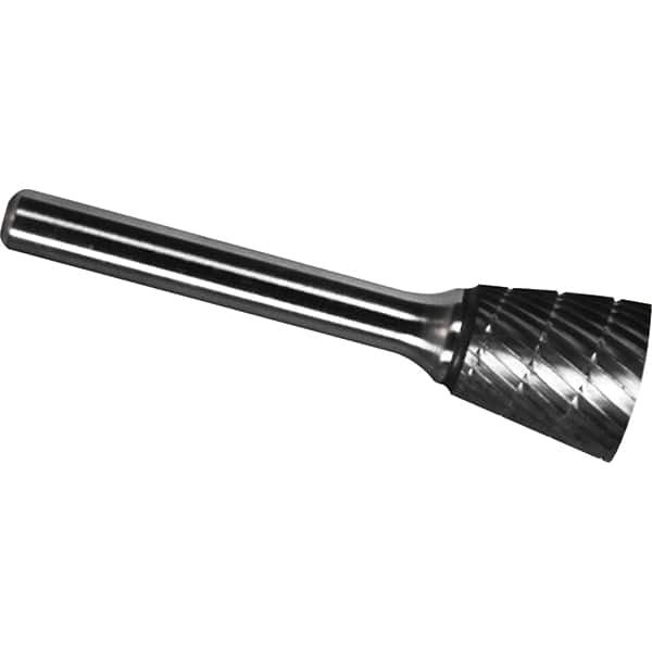 Made in USA - 19mm Cut Diam, 0.2362" Shank Diam, Inverted Cone Head Chipbreaker Cut Burr - Carbide, 16mm LOC, 61mm OAL - Americas Industrial Supply