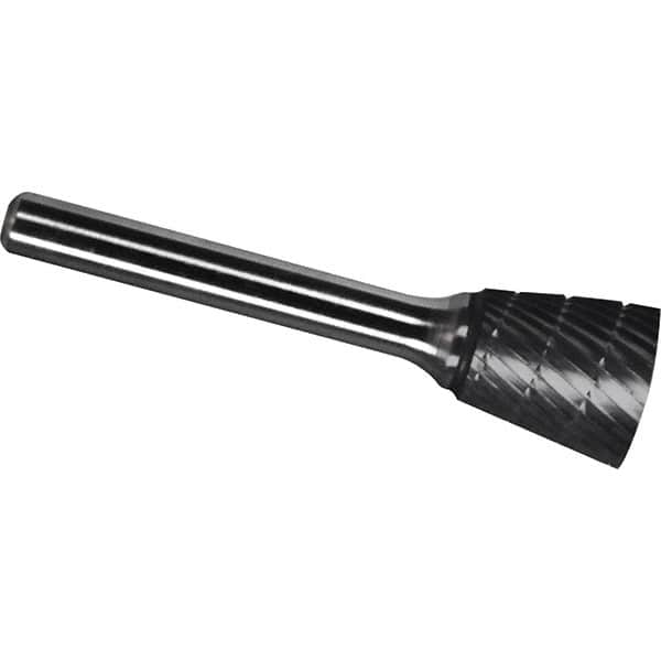 Made in USA - 1/2" Cut Diam, 1/4" Shank Diam, Inverted Cone Head Chipbreaker Cut Burr - Carbide, 1/2" LOC, 2-1/4" OAL - Americas Industrial Supply