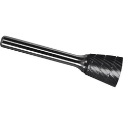 Made in USA - 1/2" Cut Diam, 1/4" Shank Diam, Inverted Cone Head Chipbreaker Cut Burr - Carbide, 1/2" LOC, 2-1/4" OAL - Americas Industrial Supply