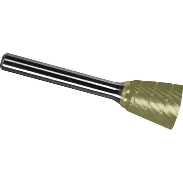 Made in USA - 1/8" Cut Diam, 1/8" Shank Diam, Inverted Cone Head Chipbreaker Cut Burr - Carbide, 3/16" LOC, 2" OAL - Americas Industrial Supply