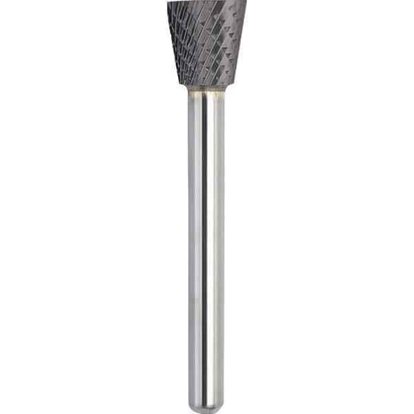Made in USA - 3/4" Cut Diam, 1/4" Shank Diam, Inverted Cone Head Double Cut Burr - Carbide, 5/8" LOC, 2-3/8" OAL - Americas Industrial Supply