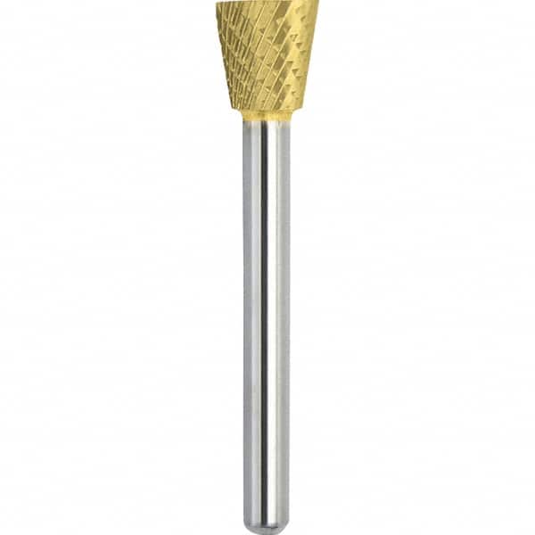 Made in USA - 1/4" Cut Diam, 1/8" Shank Diam, Inverted Cone Head Double Cut Burr - Carbide, 1/4" LOC, 1-3/4" OAL - Americas Industrial Supply