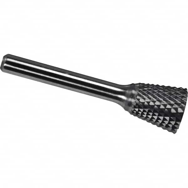Made in USA - 1/4" Cut Diam, 1/8" Shank Diam, Inverted Cone Head Diamond Cut Burr - Carbide, 1/4" LOC, 1-3/4" OAL - Americas Industrial Supply