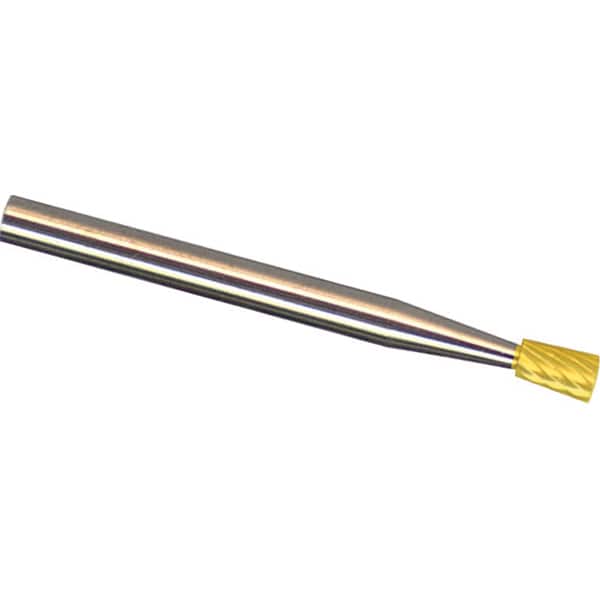Made in USA - 3mm Cut Diam, 0.1181" Shank Diam, Inverted Cone Head Single Cut Burr - Carbide, 4mm LOC, 38mm OAL - Americas Industrial Supply