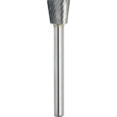 Made in USA - 6.3mm Cut Diam, 0.1181" Shank Diam, Inverted Cone Head Single Cut Burr - Carbide, 6mm LOC, 44mm OAL - Americas Industrial Supply
