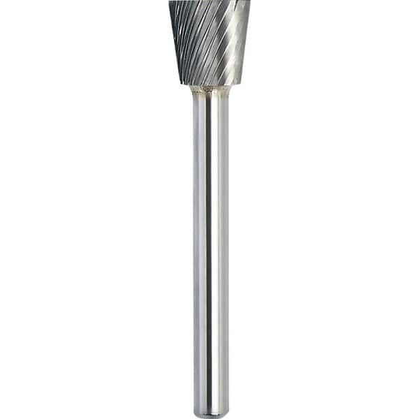 Made in USA - 1/4" Cut Diam, 1/8" Shank Diam, Inverted Cone Head Single Cut Burr - Carbide, 1/4" LOC, 1-3/4" OAL - Americas Industrial Supply