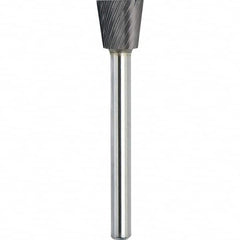 Made in USA - 9.5mm Cut Diam, 0.2362" Shank Diam, Inverted Cone Head Single Cut Burr - Carbide, 9.5mm LOC, 54.5mm OAL - Americas Industrial Supply