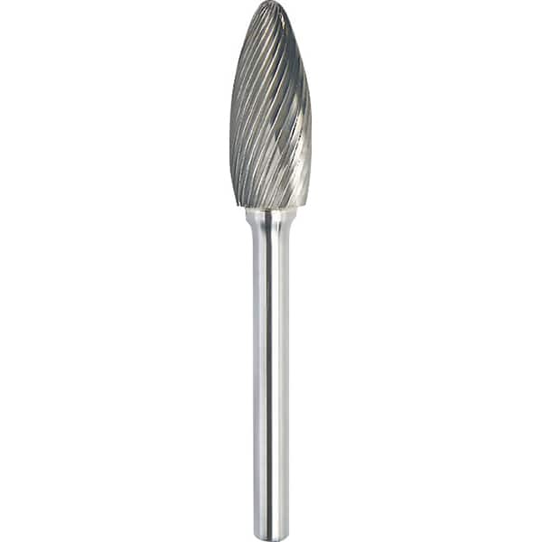 Made in USA - 5/16" Cut Diam, 1/4" Shank Diam, Flame Head Single Cut Burr - Carbide, 3/4" LOC, 2-1/2" OAL - Americas Industrial Supply
