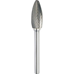 Made in USA - 5/16" Cut Diam, 1/4" Shank Diam, Flame Head Single Cut Burr - Carbide, 3/4" LOC, 2-1/2" OAL - Americas Industrial Supply